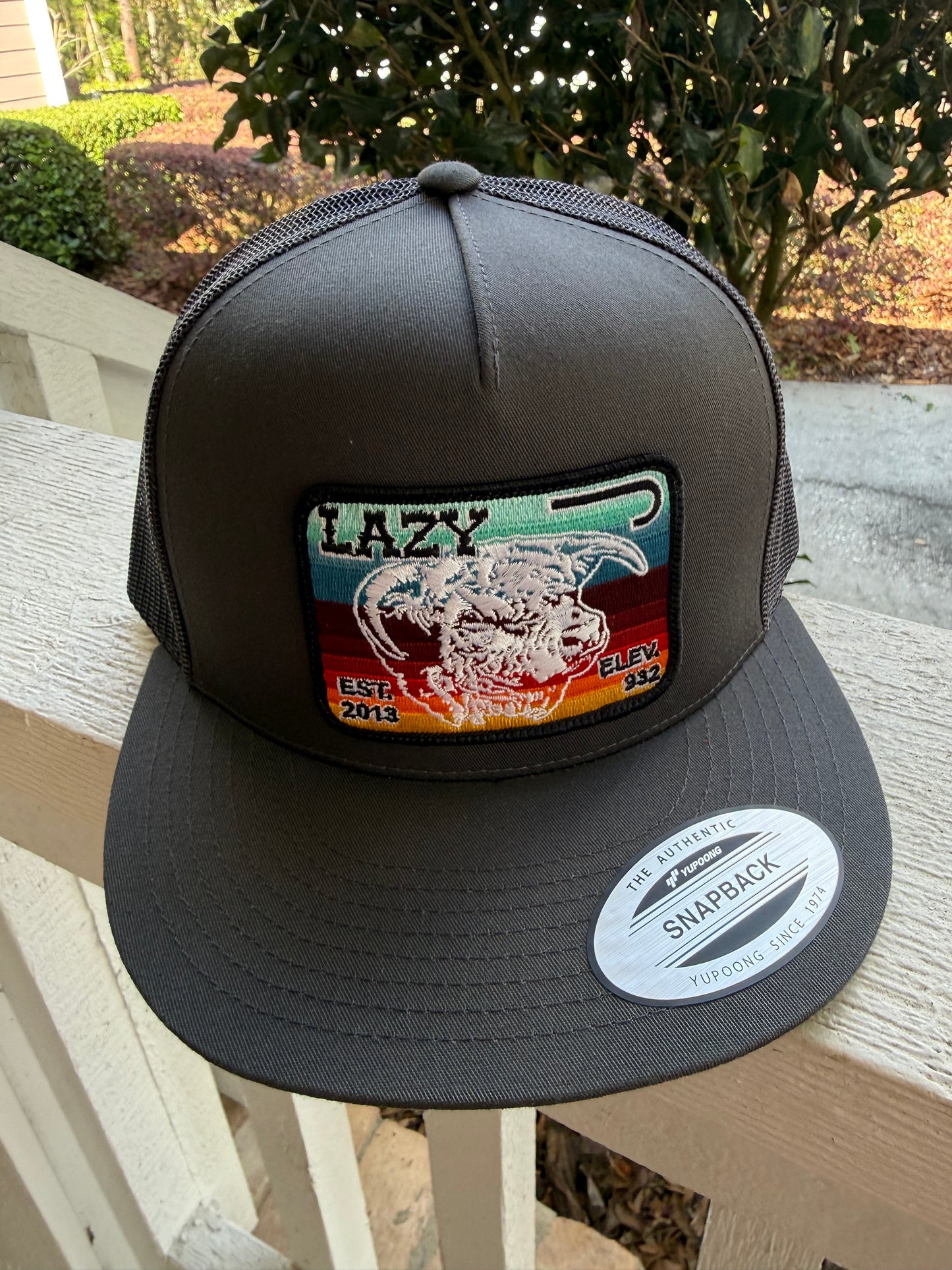 Lazy J Ranch Black & White Serape Elevation Mid Profile Trucker Hat
