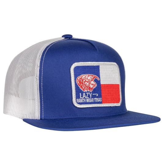 LAZY J RANCH BLUE & WHITE TEXAS ELEVATION
CLASSIC FIVE PANEL
TRUCKER HAT