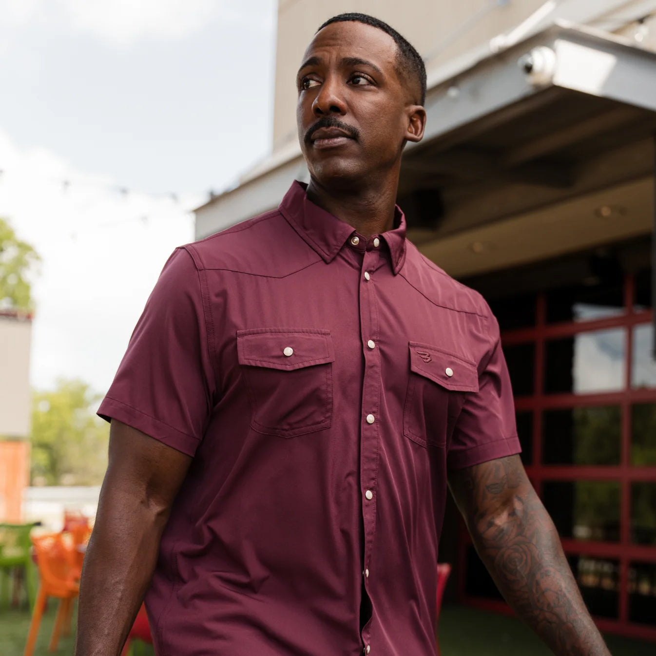Maroon Performance Western Burlebo Short Sleeve Shirt with Pearl Snaps