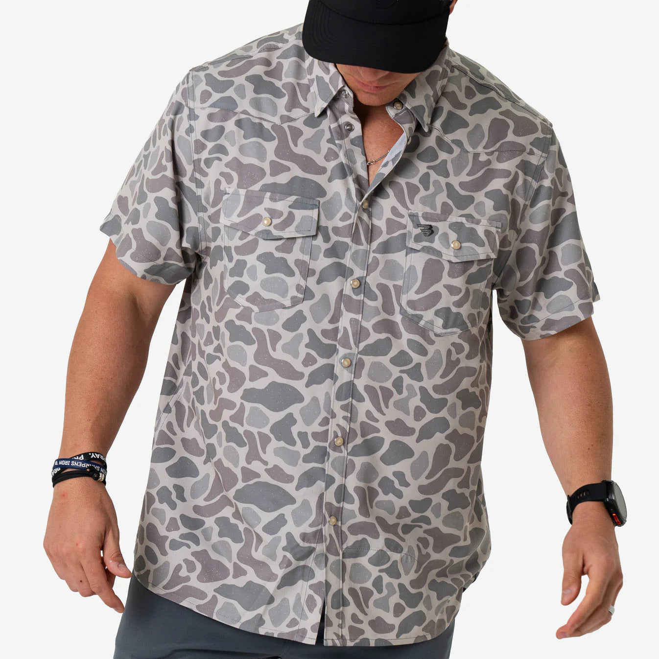 Classic Deer Camo Western Performance Short Sleeve Burlebo Shirt with Pearl Snaps