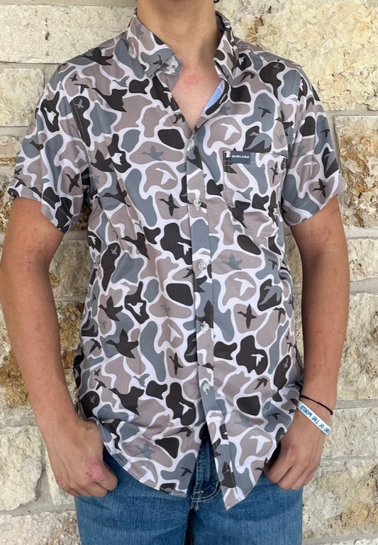 Mallard Mayhem Camo Performance Button Up Burlebo