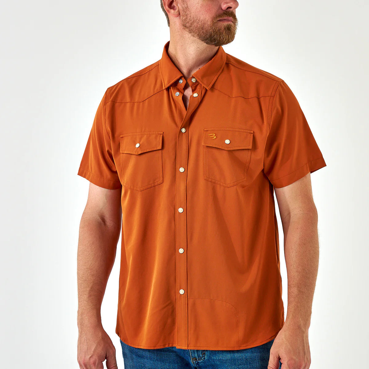 Orange Burlebo Performance Western Shirt With Pearl Snaps Short Sleeve