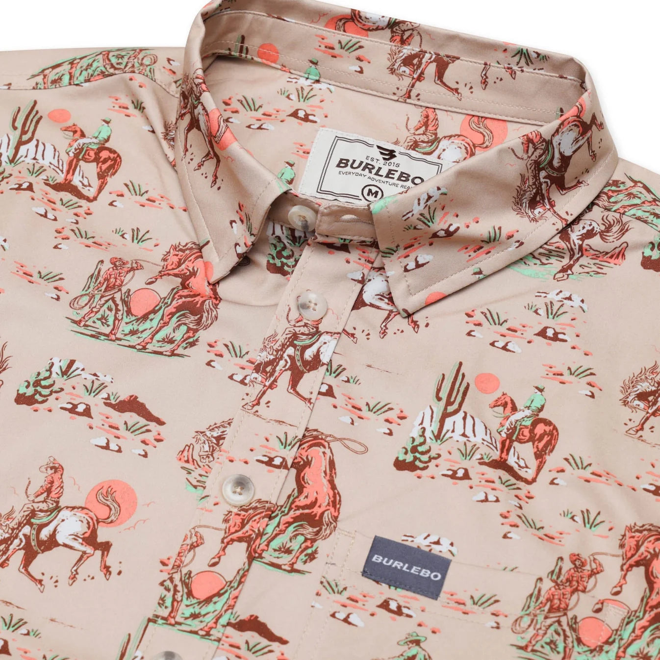Cowboy Up Khaki Performance Button Up Burlebo Shirt