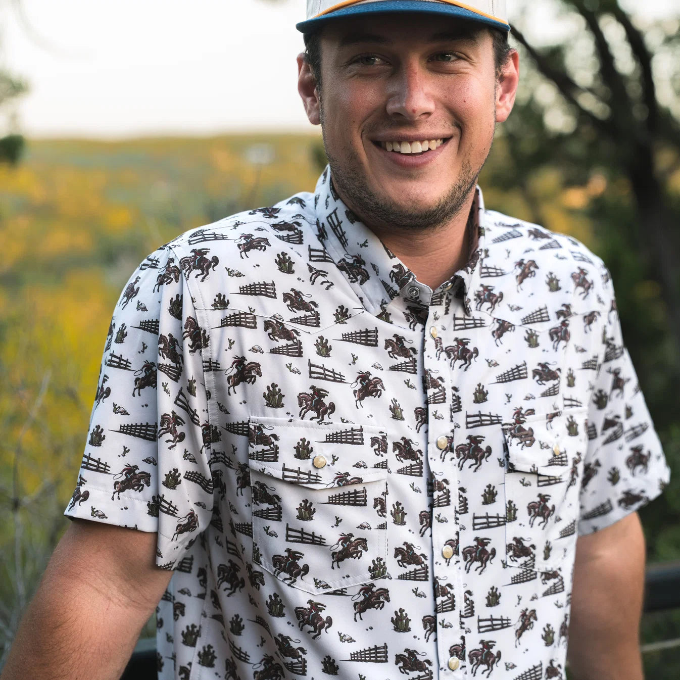 Cowboy Country Western Performance Short Sleeve Burlebo Shirt with Pearl Snaps