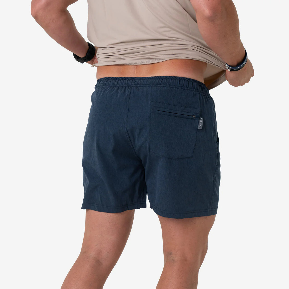 Heather Navy Burlebo Athletic Shorts With American Flag Liner and Pocket Fl