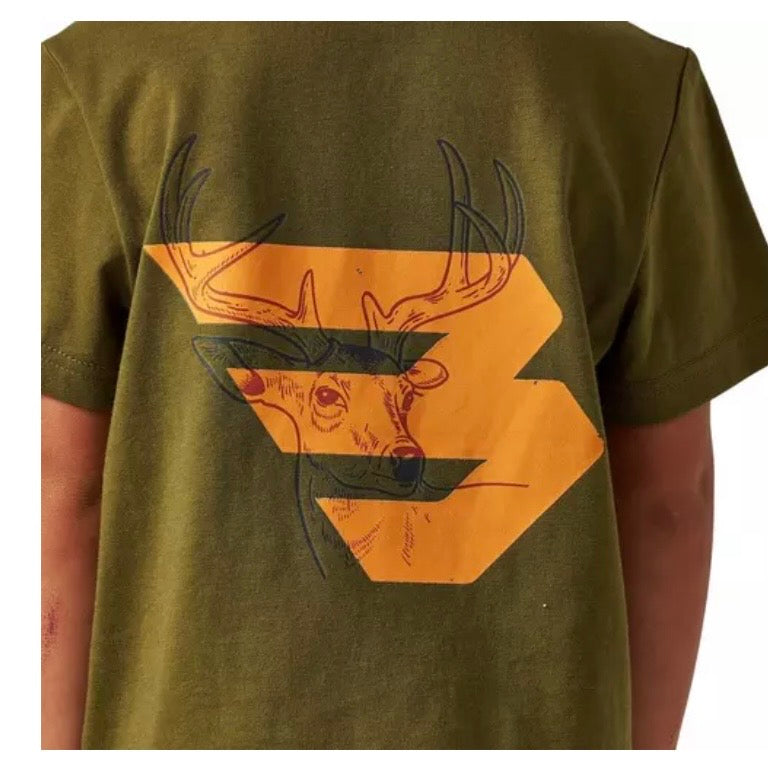 YOUTH SHORT SLEEVE
TEE - DEER FLYING B (ORANGE) LOGO -
HUNTER GREEN Fl/ Tx