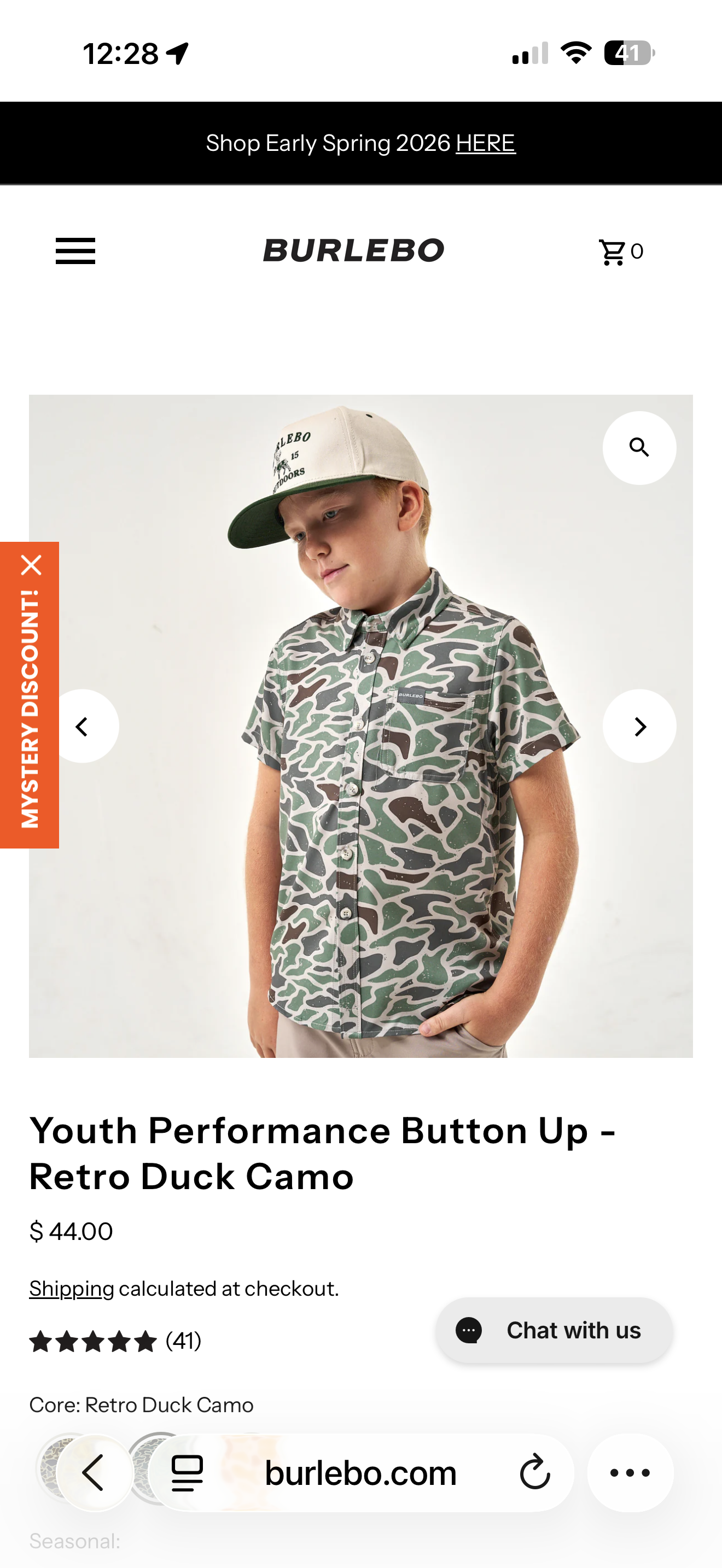Youth Retro Duck Camo Performance Button Up Burlebo Shirt Fl