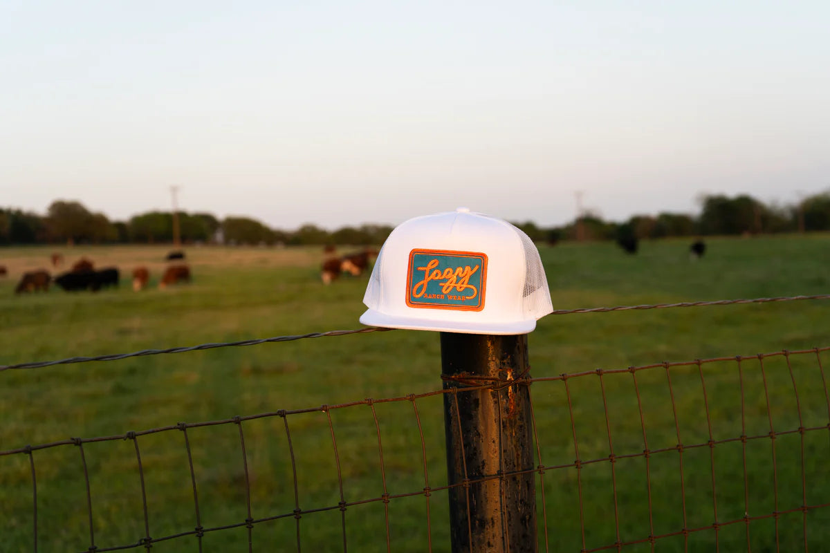 LAZY J RANCH WHITE TEAL BREAKAWAY PATCH CLASSIC
FIVE PANEL TRUCKER HAT