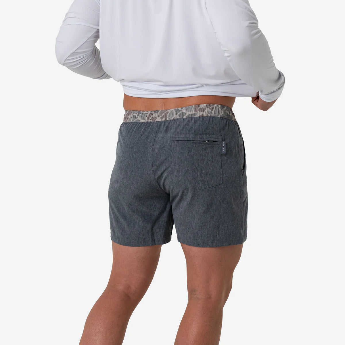 Grizzly Grey Burlebo Athletic Shorts with Classic Deer Camo Pocket and Liner