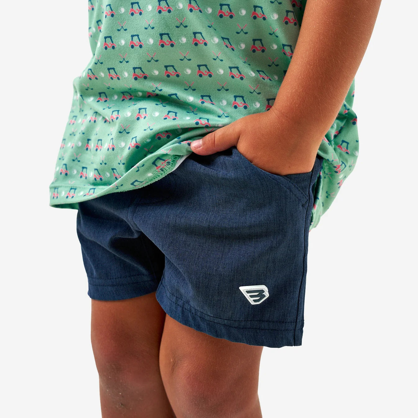 Heather Navy Youth Athletic Shorts With American Flag Pocket