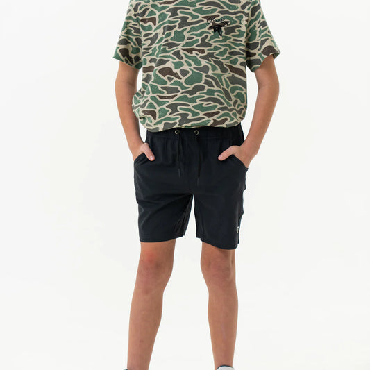 Heather Black Youth Everyday Shorts with Retro Duck Camo Pocket Burlebo (TX)