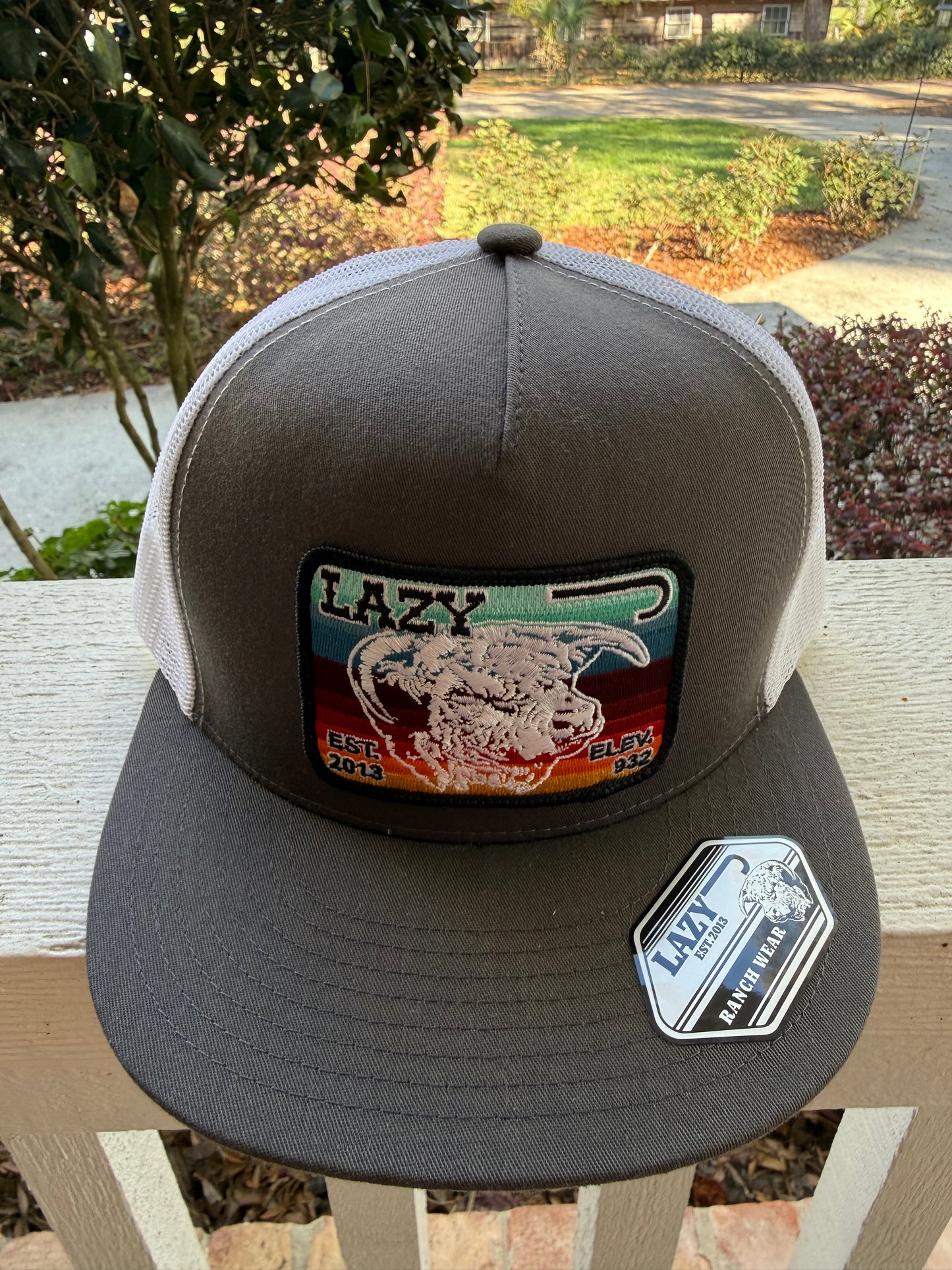 Lazy J Ranch Black & White Serape Elevation Mid Profile Trucker Hat