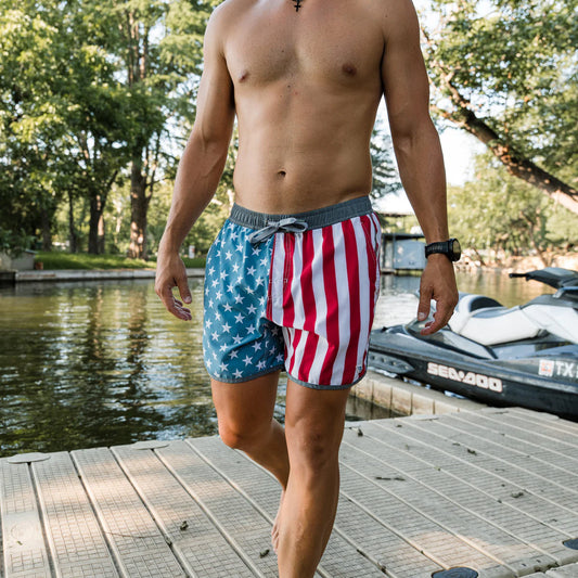 Throwback USA American Flag Burlebo Swim Trunks