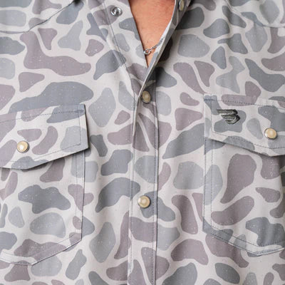 Classic Deer Camo Western Performance Short Sleeve Burlebo Shirt with Pearl Snaps