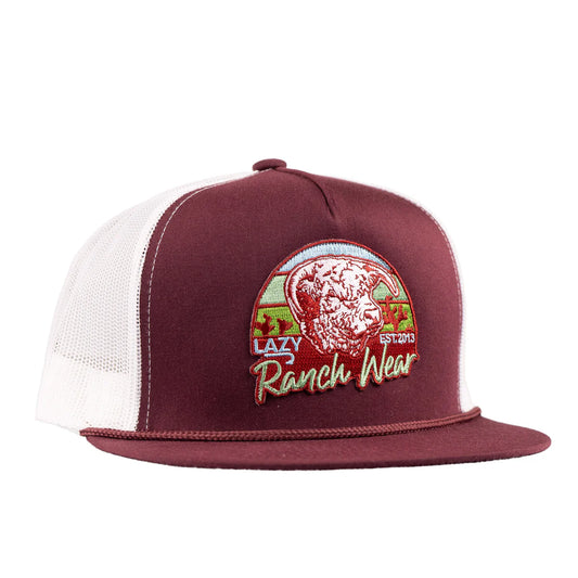 Lazy J Ranch Maroon & White Prickly Pear Classic Rope Trucker Hat