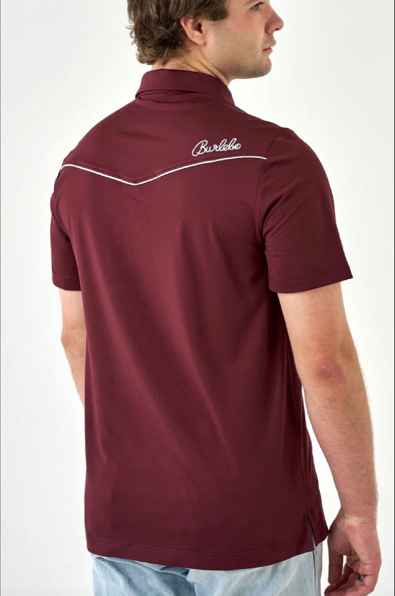 Maroon Pearl Snap Performance Polo Burlebo Fl/Tx