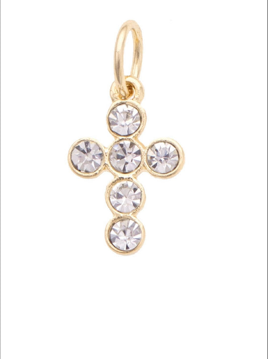 Rhinestone Cross Charm in Shiny Gold Plate Canvas