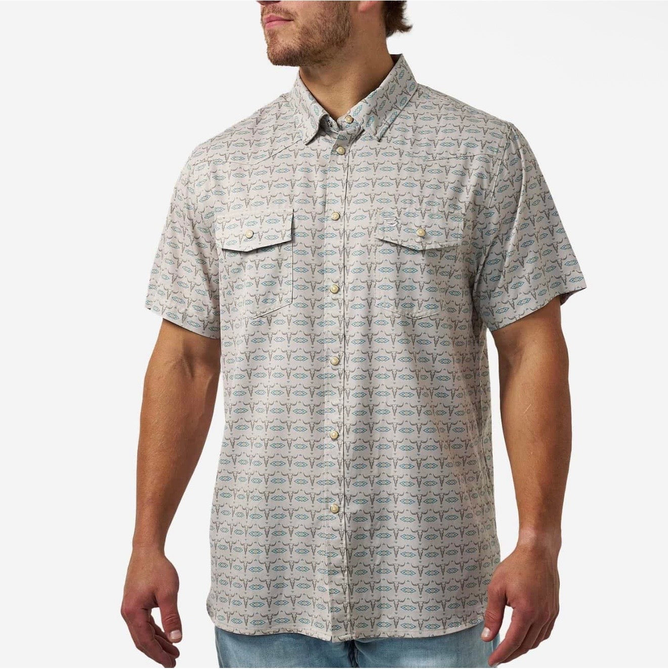 Skull Rancher Burlebo Performance Western Pearl Snap Shirt Fl/TX