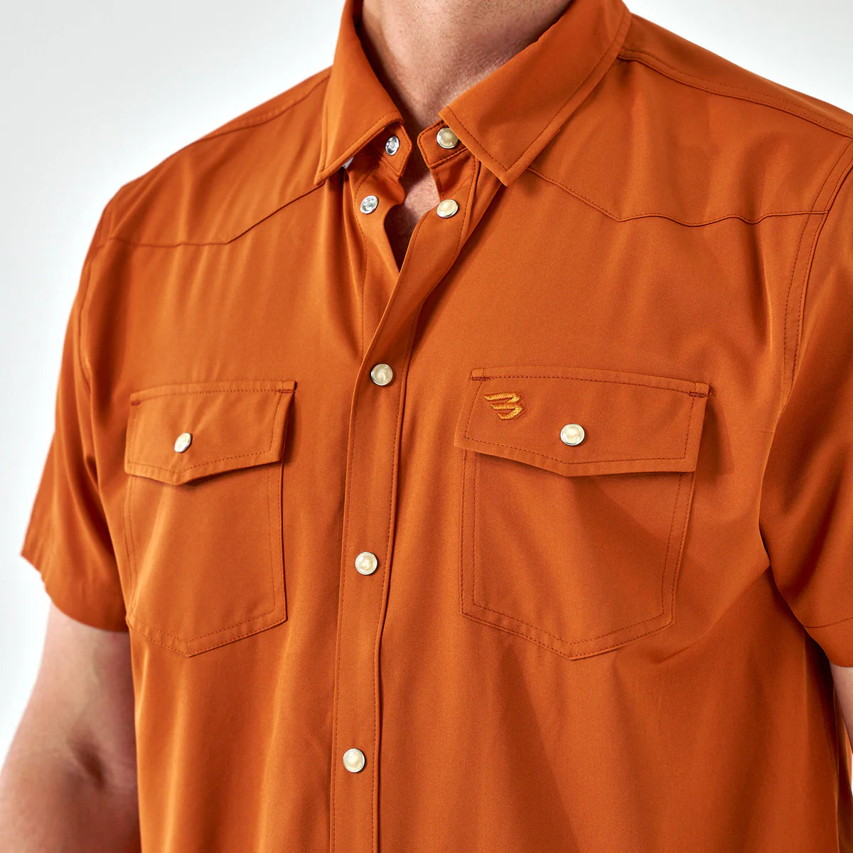 Orange Burlebo Performance Western Shirt With Pearl Snaps Short Sleeve