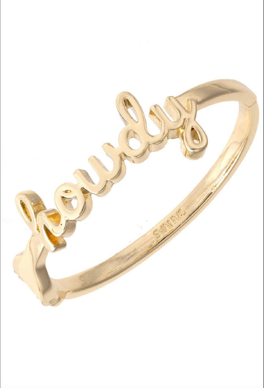 Howdy Cursive Hinge Bangle in Shiny Gold Plated