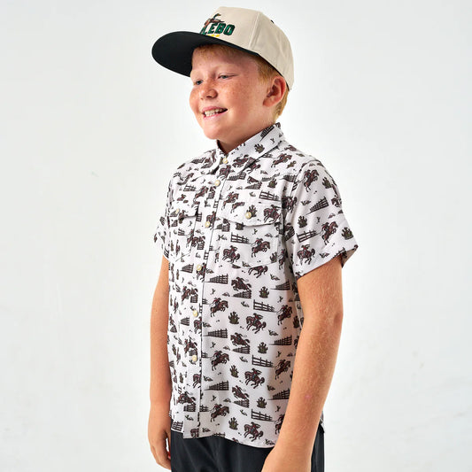 Cowboy Country Youth Western Performance Button Up with Pearl Snaps Burlebo Fl/Tx