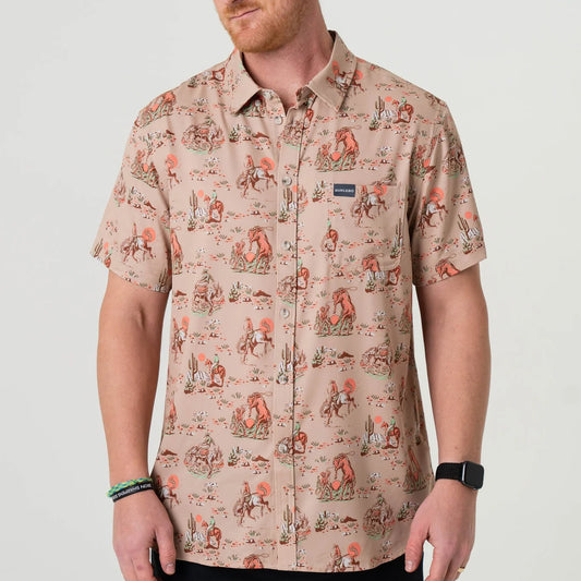 Cowboy Up Khaki Performance Button Up Burlebo Shirt