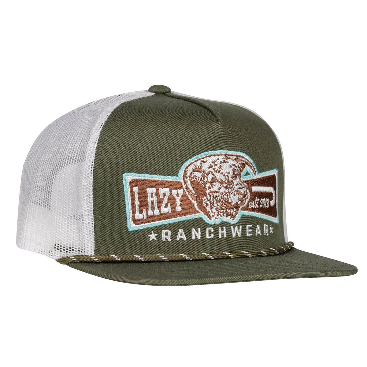 Lazy J Ranchwear Olive & White Diamond Banner Classic
Rope Trucker Hat