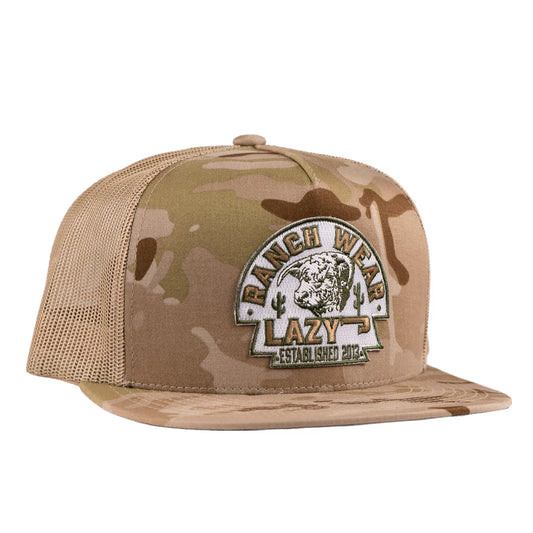 LAZY J RANCH CAMO OLIVE ARROWHEAD CLASSIC FIVE
PANEL TRUCKER HAT