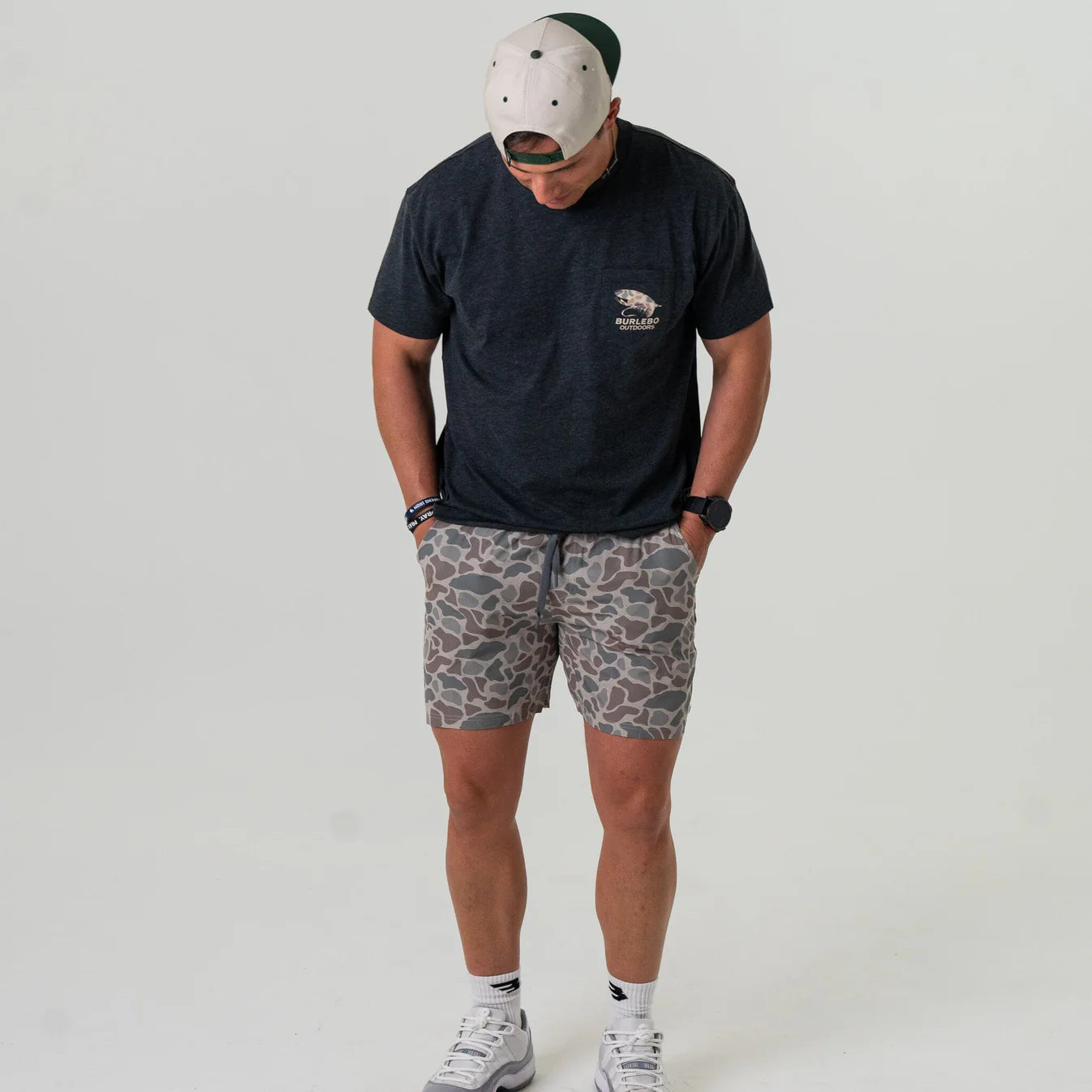 Classic Deer Camo Burlebo Athletic Shorts with Grey Pocket and Liner
