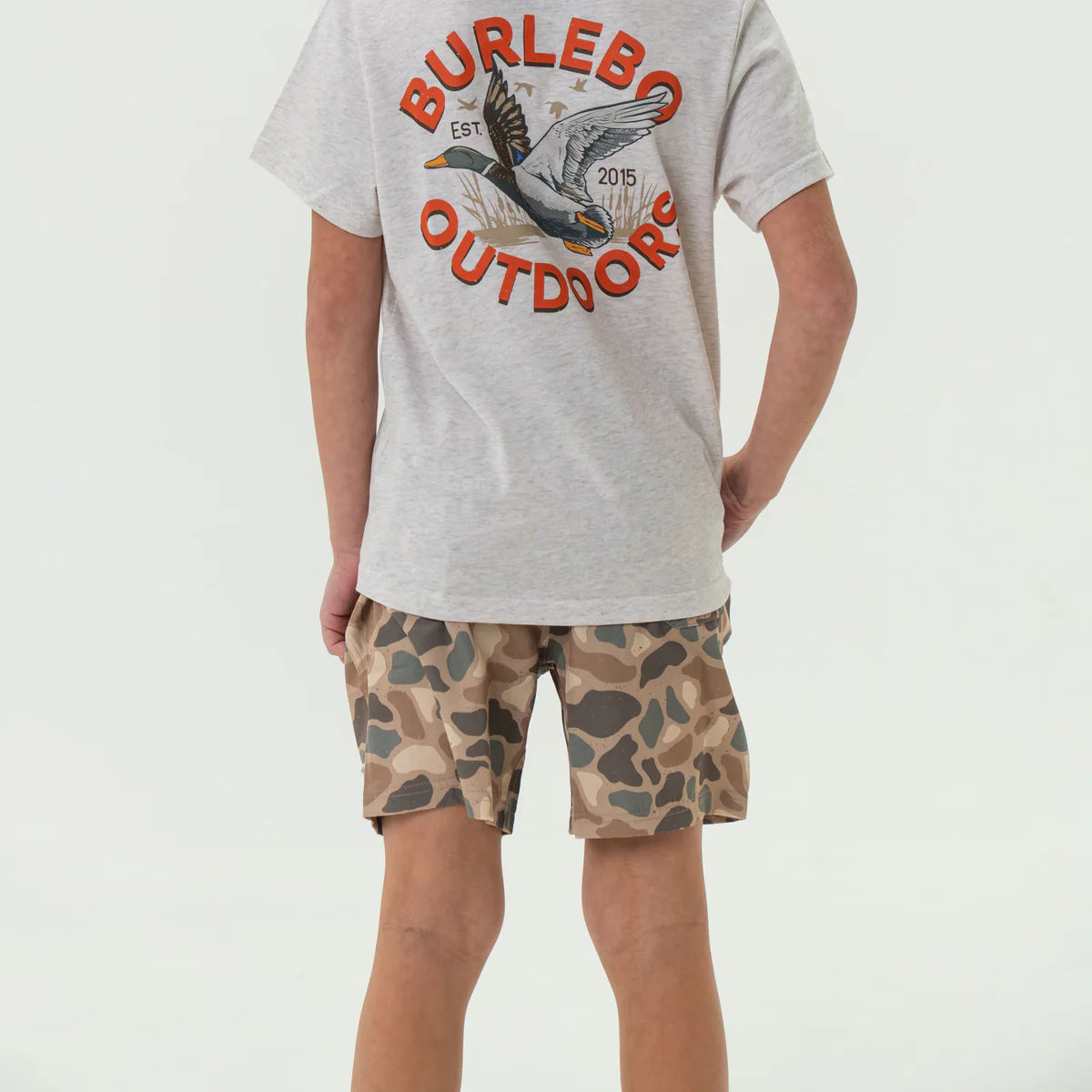 Youth Pintail Camo Everyday Shorts with Brown pocket Burlebo Fl/ Tx