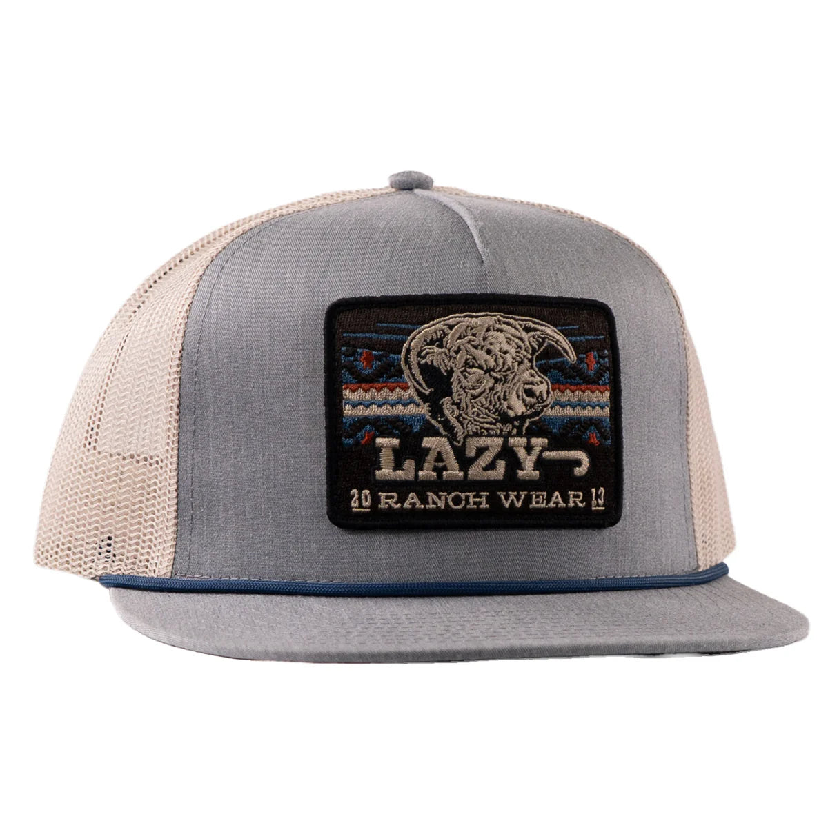 Lazy J Ranch Chambray & Tan Aztec Tribal Classic Rope Trucker Hat