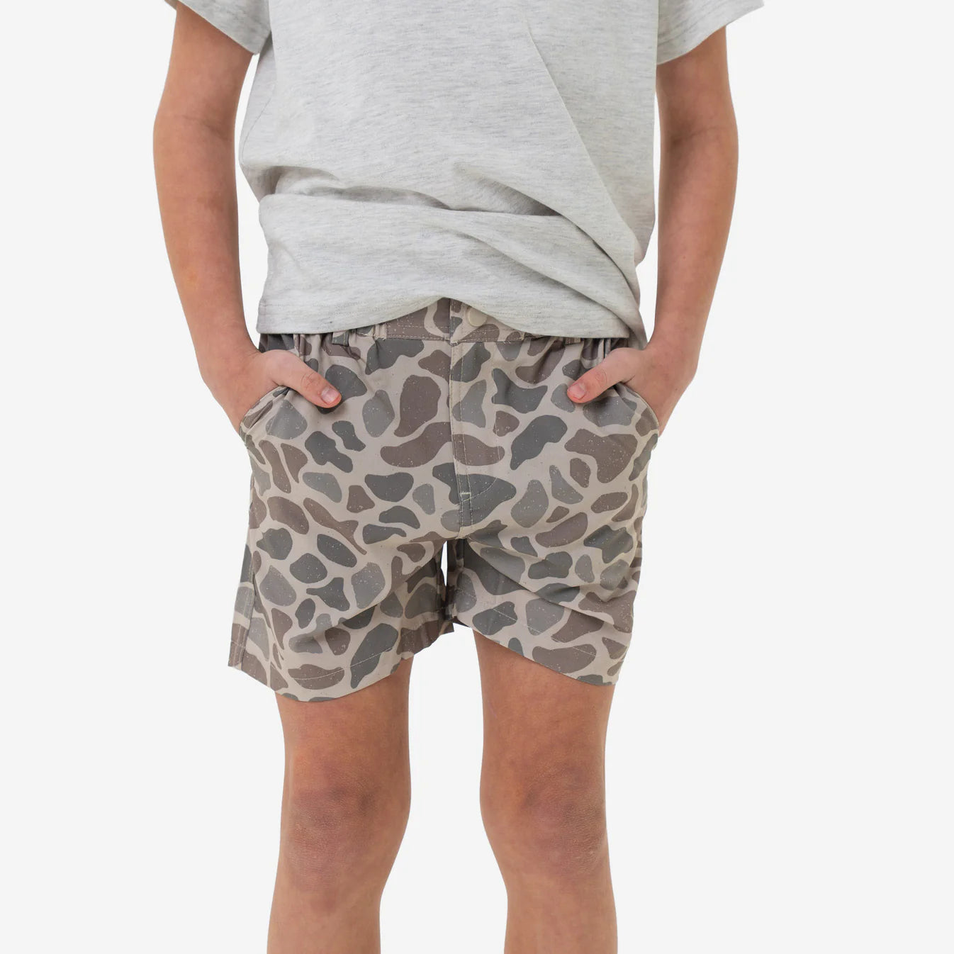 Classic Deer Camo Youth Burlebo Everyday Shorts With Grey Pocket