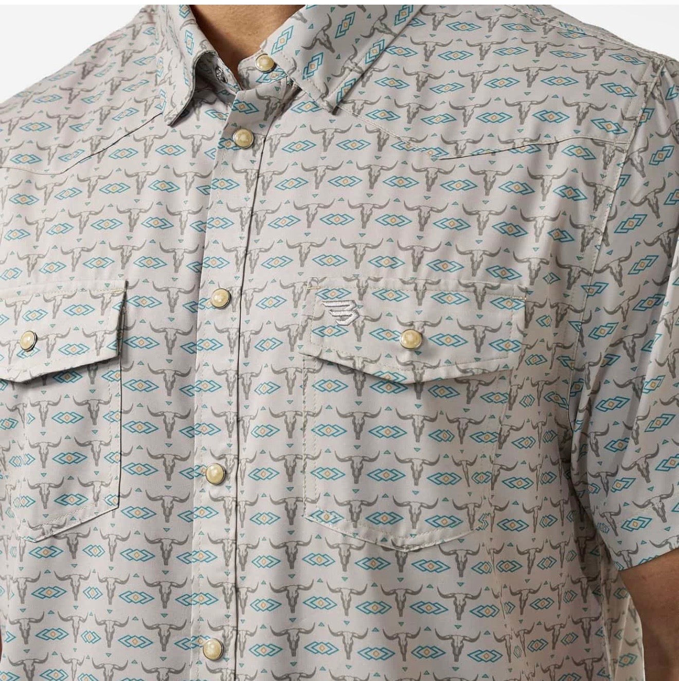 Skull Rancher Burlebo Performance Western Pearl Snap Shirt Fl/TX