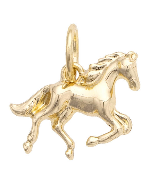 Running Horse Gold Plated Charm in Shiny Gold Canvas