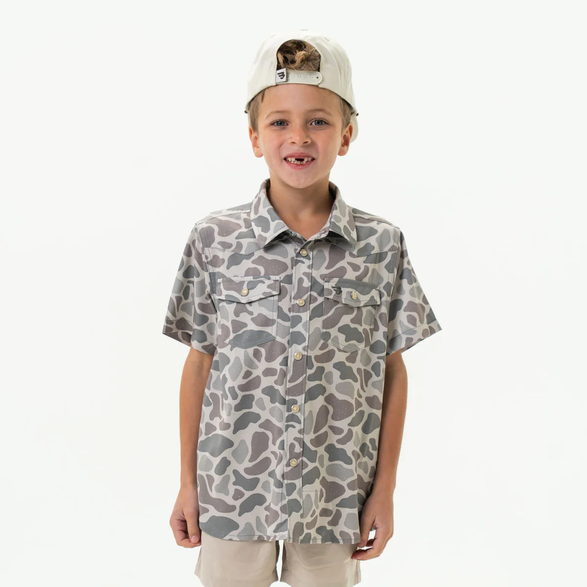 Classic Deer Camo Burlebo Youth Performance Western Shirt with Pearl Snaps