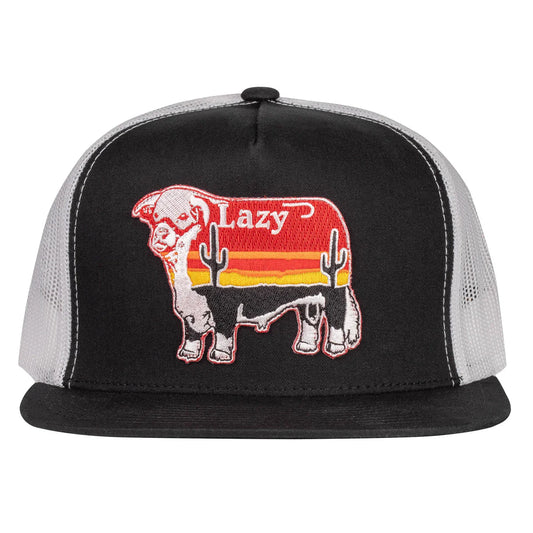 Lazy J Black & White Sunrise Bull Classic Five Panel Trucker Hat