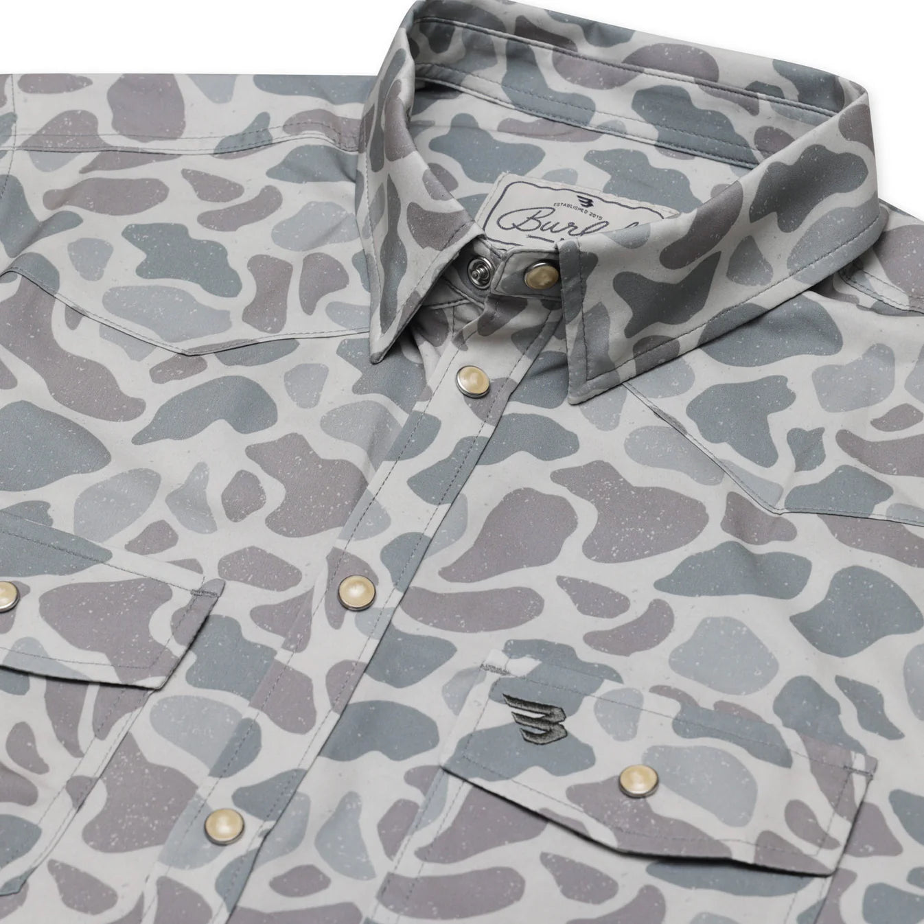 Classic Deer Camo Western Performance Short Sleeve Burlebo Shirt with Pearl Snaps