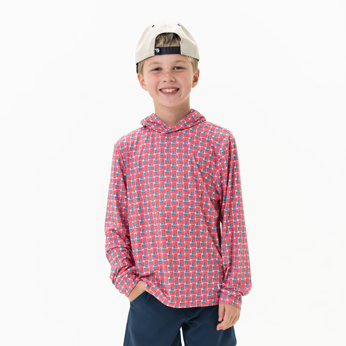 Youth American Flag Burlebo Performance Hoodie with UPF 50 Sun Protection
