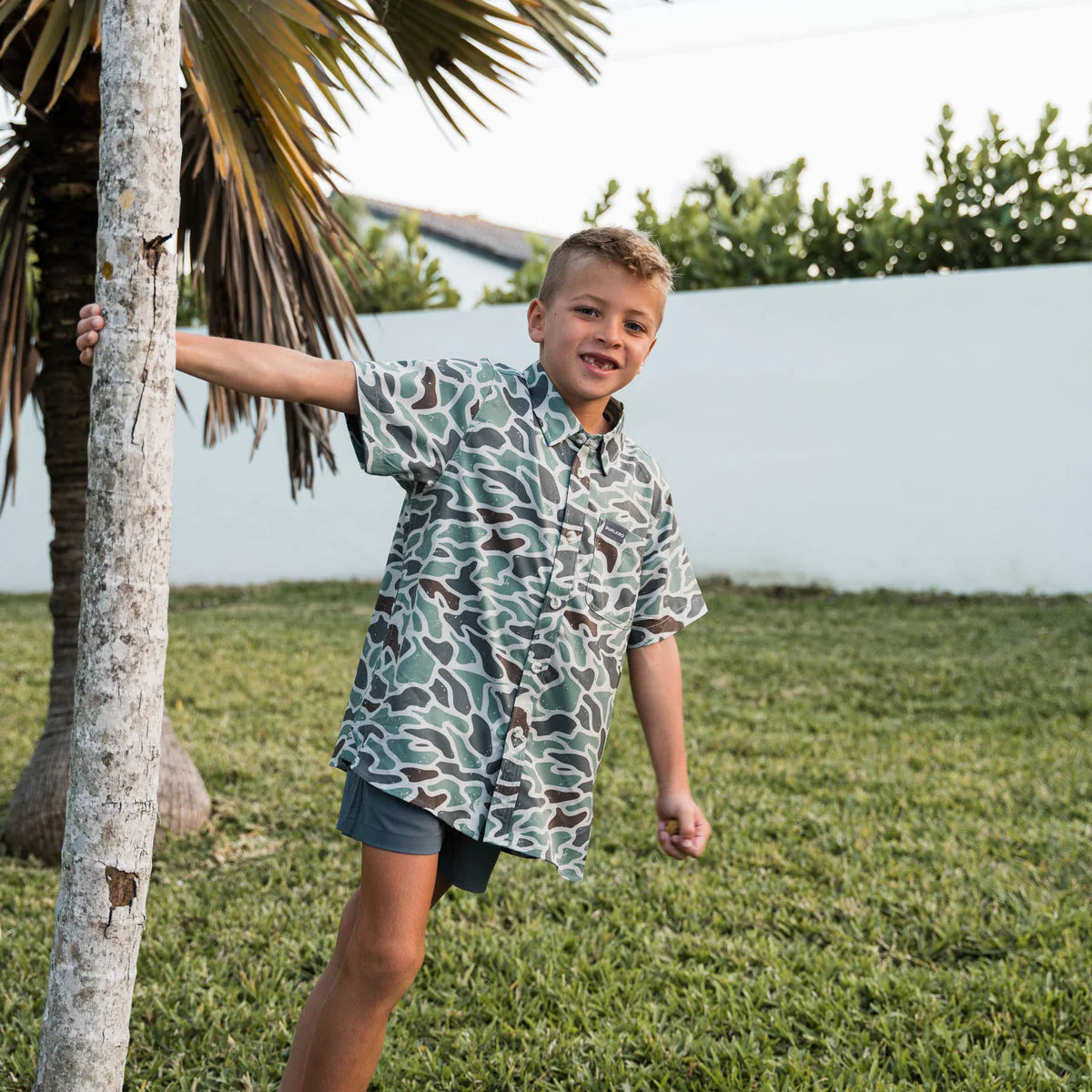 Youth Retro Duck Camo Performance Button Up Burlebo Shirt Fl
