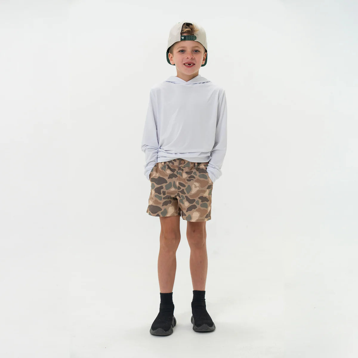 Youth Pintail Camo Everyday Shorts with Brown pocket Burlebo Fl/ Tx