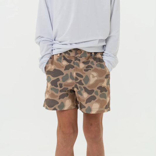 Youth Pintail Camo Everyday Shorts with Brown pocket Burlebo Fl/ Tx