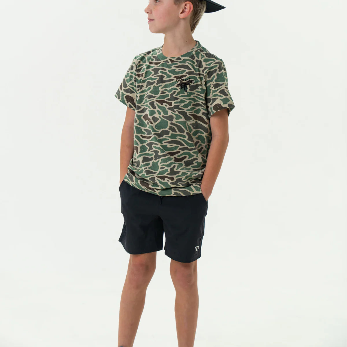 Heather Black Youth Everyday Shorts with Retro Duck Camo Pocket Burlebo (TX)