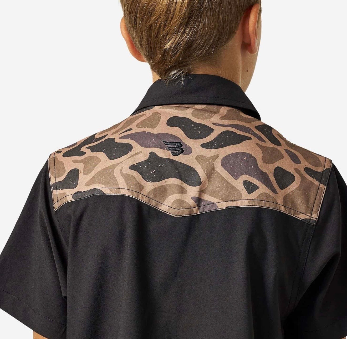 Deer SZN Black and Gauge Camo Burlebo Western Performance Shirt with Pearl Snaps Fl/ Tx