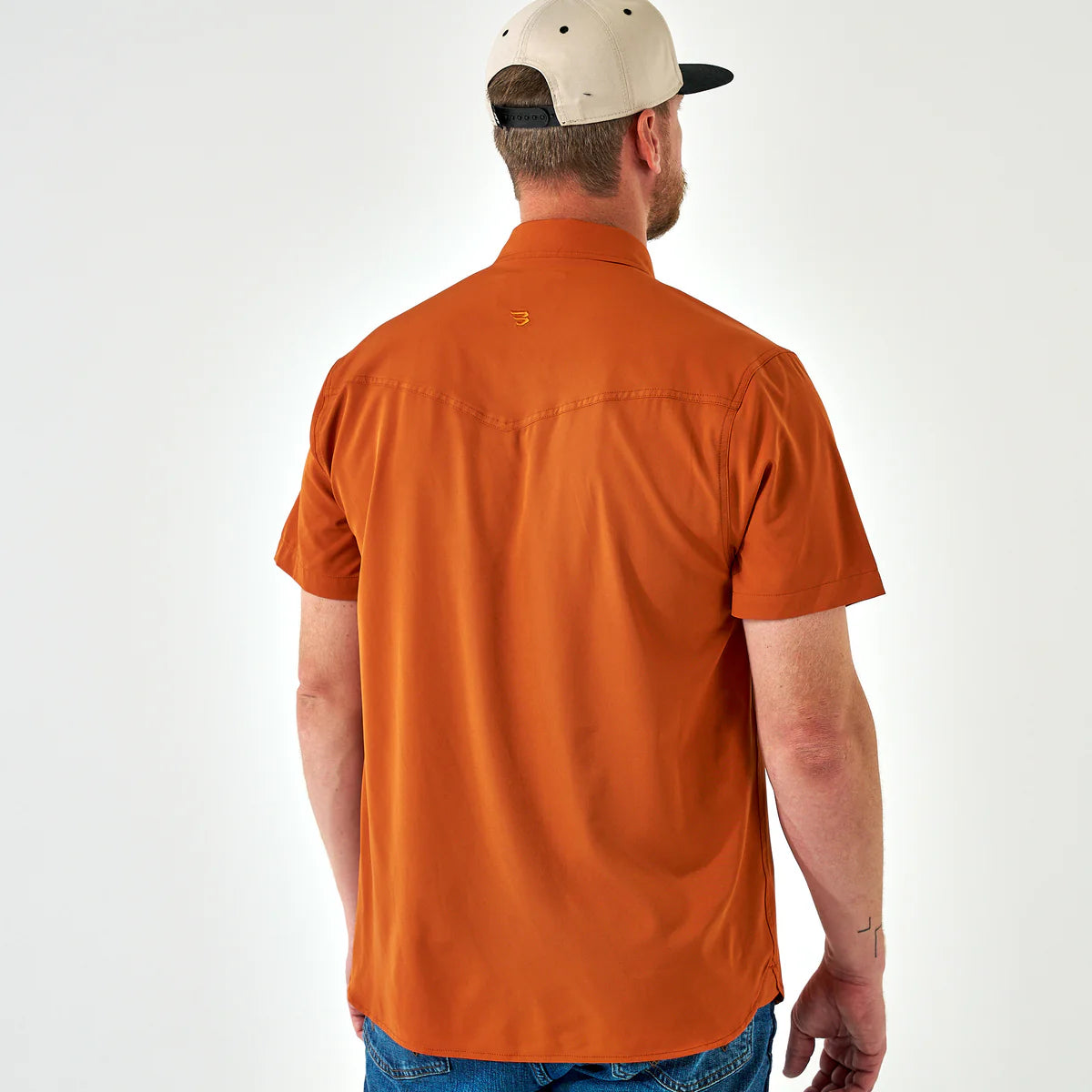 Orange Burlebo Performance Western Shirt With Pearl Snaps Short Sleeve