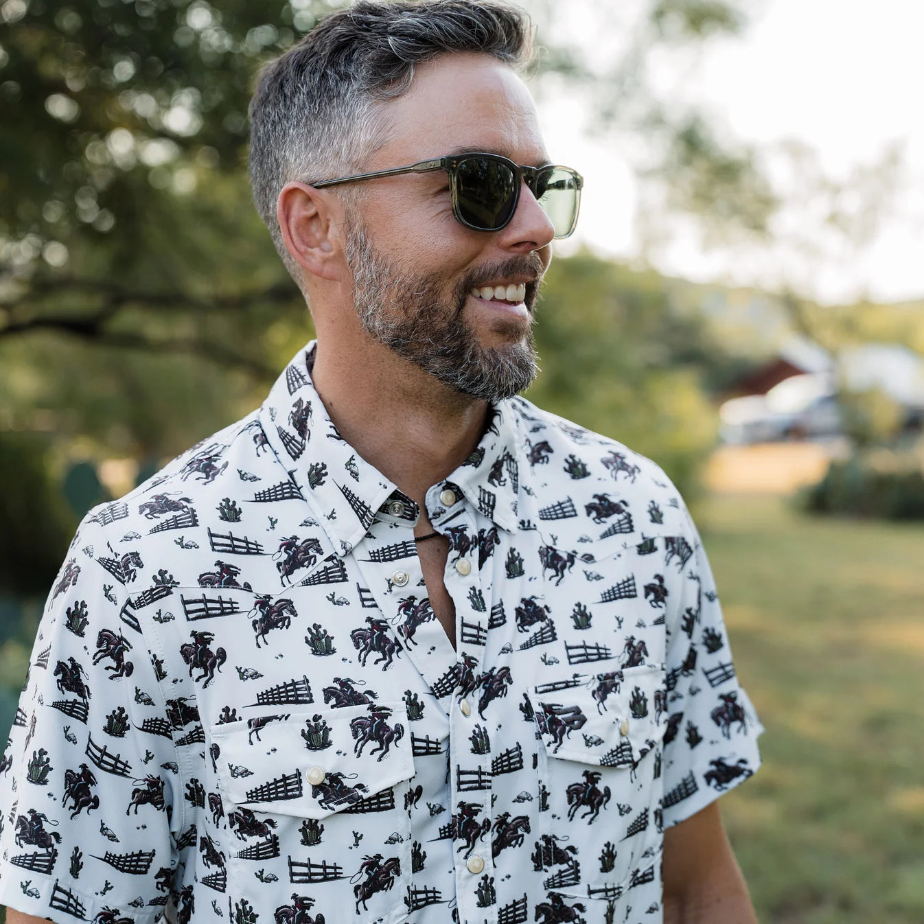 Cowboy Country Western Performance Short Sleeve Burlebo Shirt with Pearl Snaps