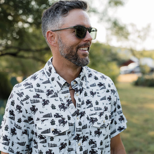 Cowboy Country Western Performance Short Sleeve Burlebo Shirt with Pearl Snaps
