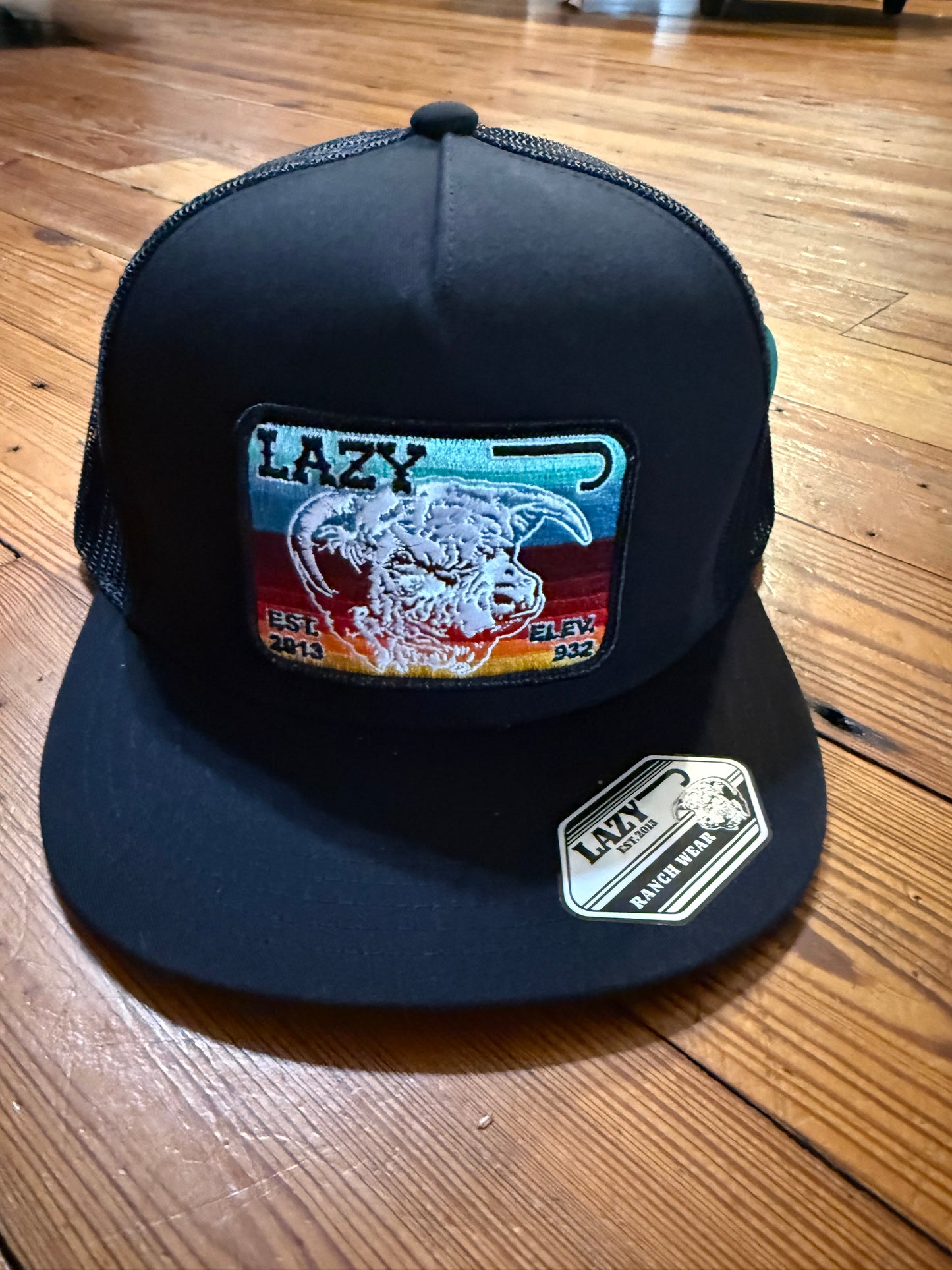Lazy J Ranch Black & White Serape Elevation Mid Profile Trucker Hat