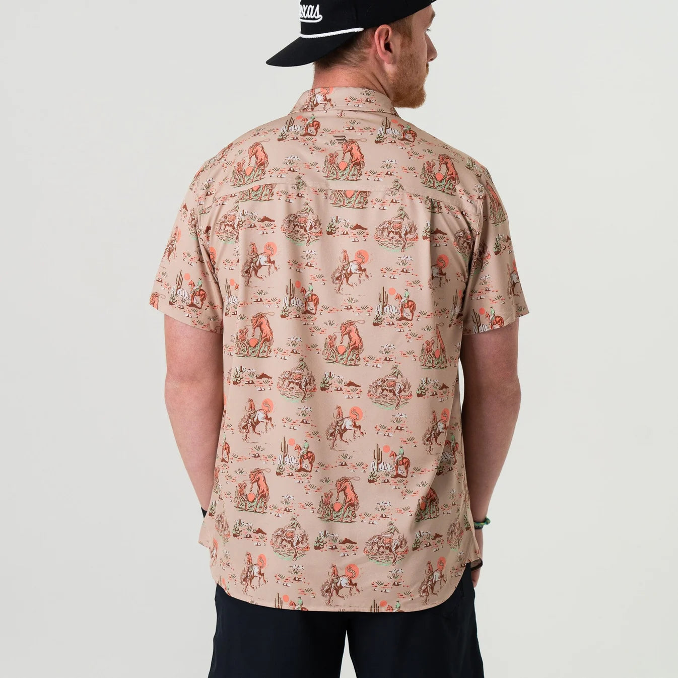 Cowboy Up Khaki Performance Button Up Burlebo Shirt