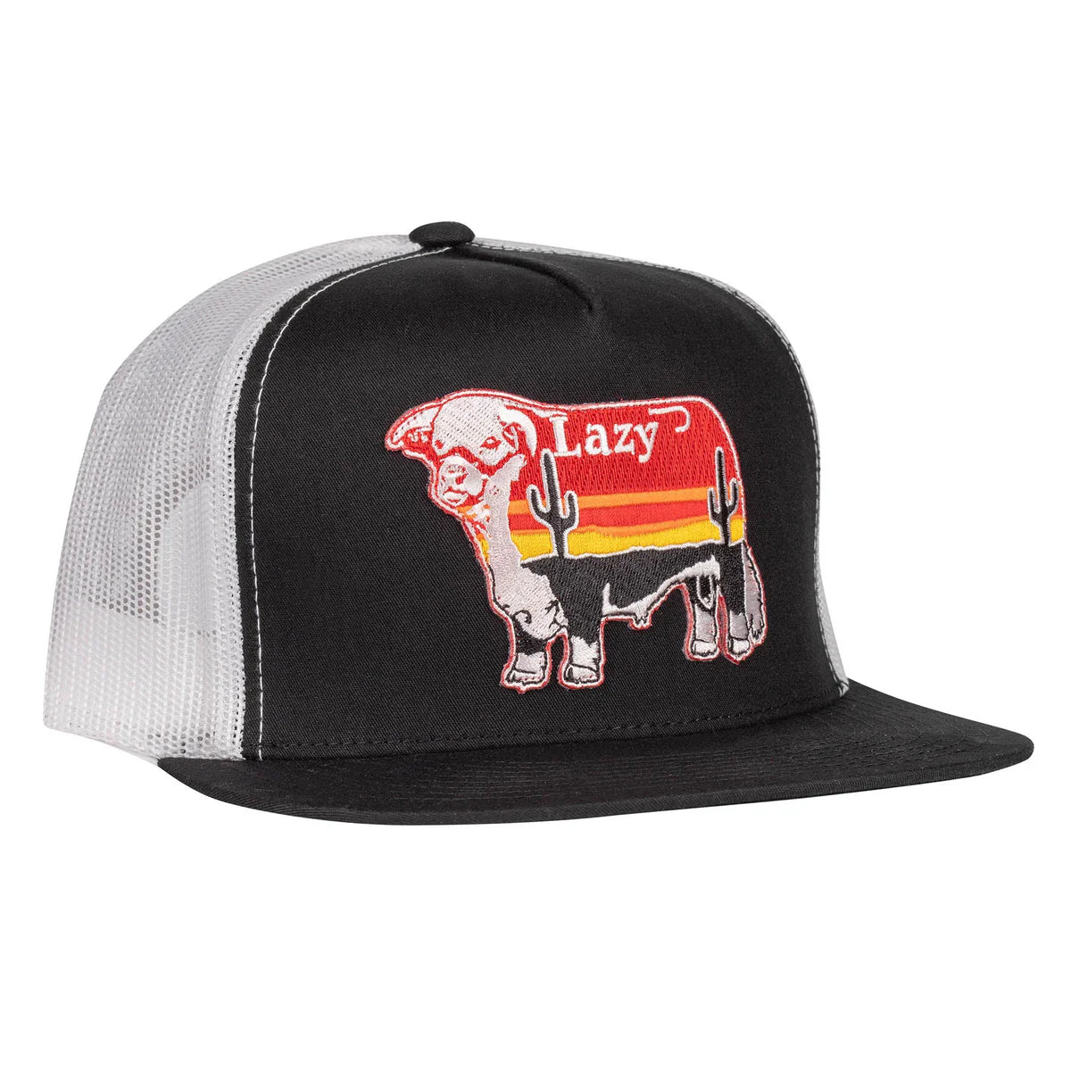 Lazy J Black & White Sunrise Bull Classic Five Panel Trucker Hat