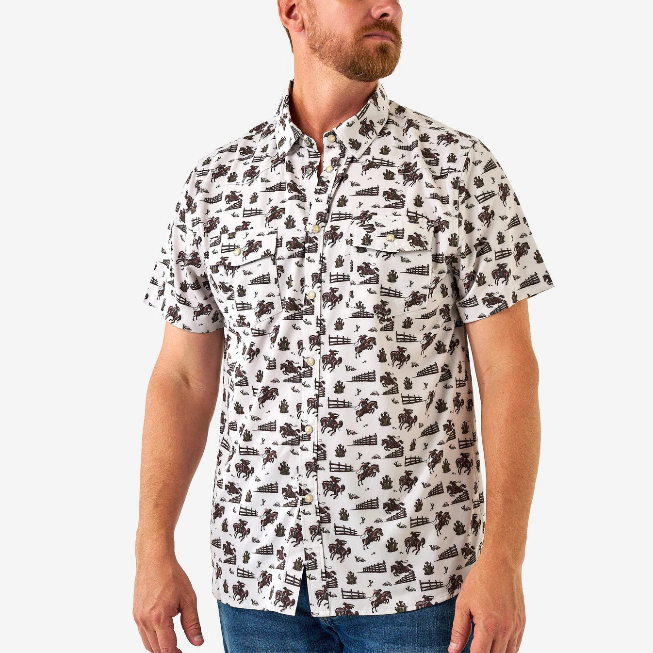 Cowboy Country Western Performance Short Sleeve Burlebo Shirt with Pearl Snaps